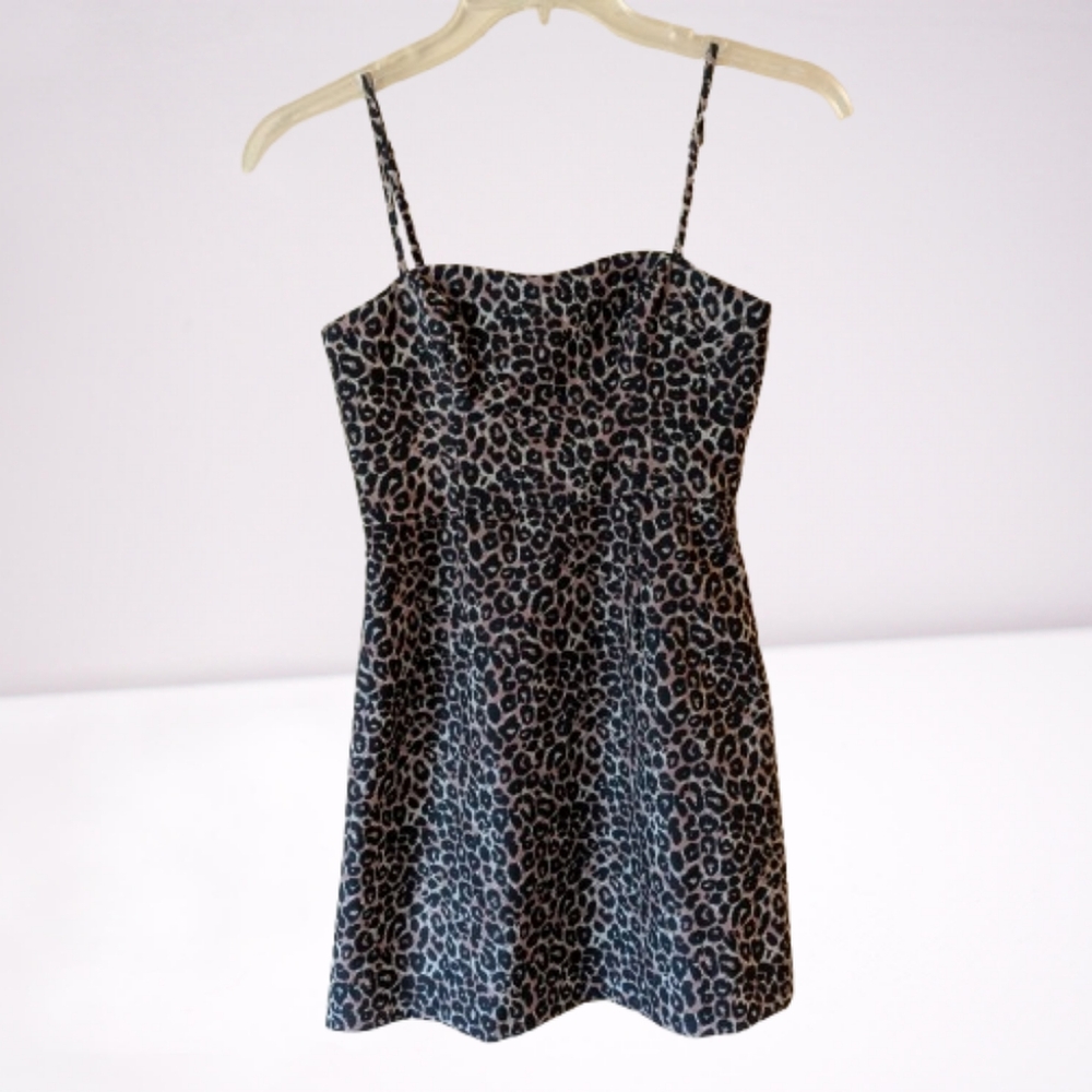 French Connection Leopard Print Mini Dress Brown Black Pink Size 4 Coquette